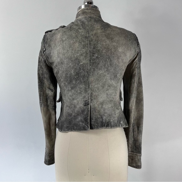 ASO Hannah Montana Miley Cyrus Gray Distressed Leather Military Jacket XS - Picture 10 of 14